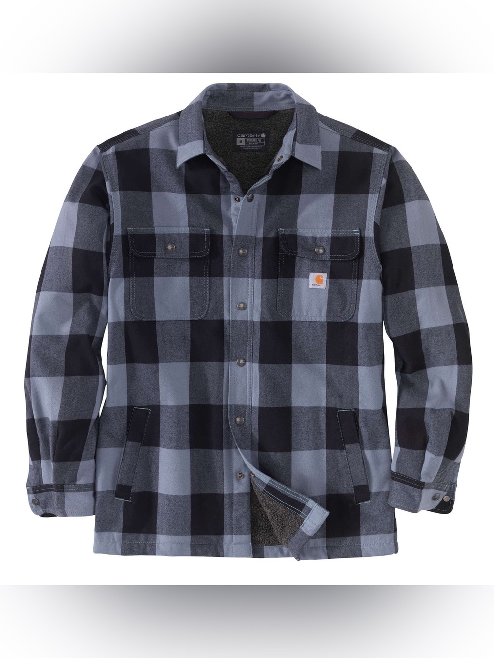 Carhartt Shirt Jacket Gray Plaid Relaxed Fit Sherpa Lined Jac 104911 E31